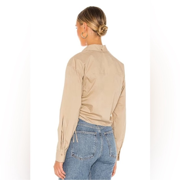 L’ACADEMIE lena blouse khaki revolve ruched cropped cotton button up NWT size S - Picture 3 of 11